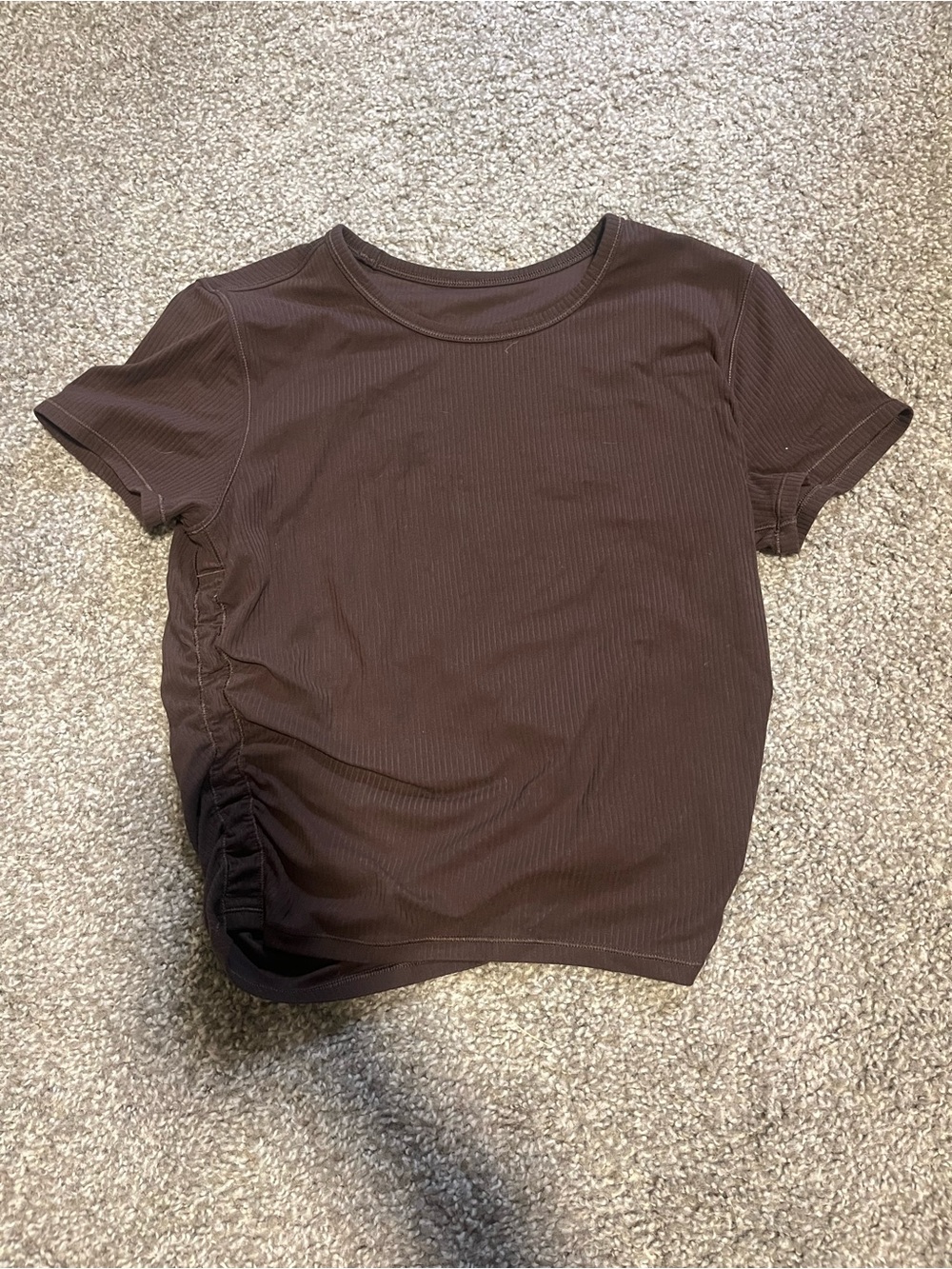 lululemon athletica Brown Ribbed Short-Sleeve Tee with Side Ruching